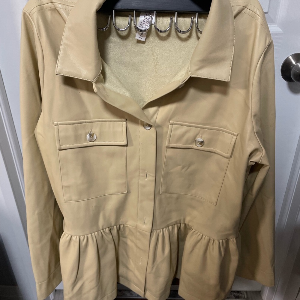 MarlaWynne Tan Utility Jacket with Peplum Hem